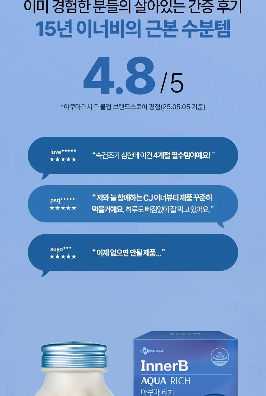 [히알루론산 240mg] CJ 이너비 아쿠아리치 56캡슐 (28일분) 상세페이지 2